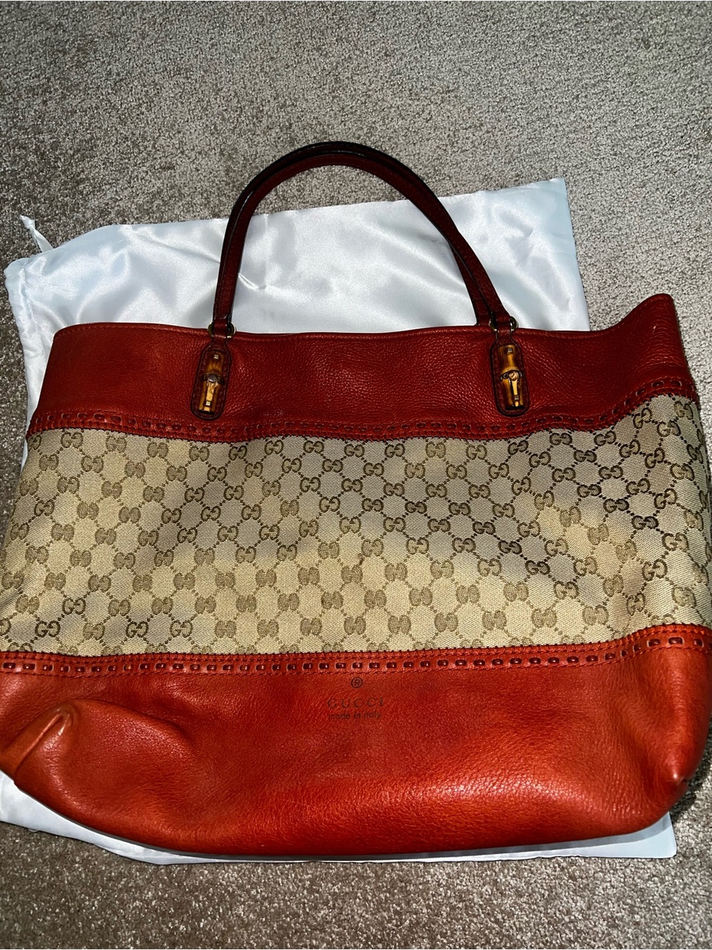 Gucci Red/orange Leather GG Canvas Tote